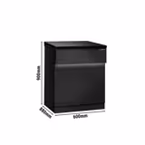 Kassa-sectie TORONTO & met LED-verlichting buiten, 1 legbord - 600x880x900mm - zwart front - granieten werkblad zwart - RVS