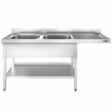 Aanvoertafel voor vaatwasser PREMIUM - 1800x600mm - met 2 spoelbak(ken) links - met spatrand - met bodemschap