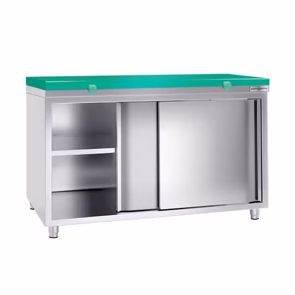 Roestvrijstalen werkkast PREMIUM - 1600x800mm - met schuifdeur zonder achterwand incl. snijplank