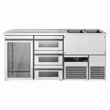 Comptoir de bar réfrigéré PREMIUM - 1950x700mm - 1 porte vitrée & 3 tiroirs en verre