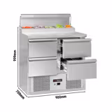 Comptoir de préparation réfrigéré professionnelle Mini ECO - 900x700mm - avec 4 Tiroirs - Rail à poser 5x GN 1/6