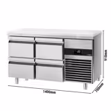 Mostrador refrigerado PREMIUM - 1400x700mm - de trabajo - 4 cajones - GN 1/1 - refrigeración ventilada