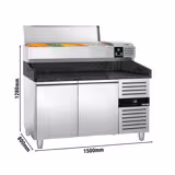 Balcão frigorífico para pizza PREMIUM - 1500x800mm - com 2 portas - com tampo em granito - incl. vitrina refrigerada superior - 6x GN 1/3