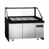 Saladette TORONTO - 1500 mm - svart front - 2 dörrar - med rak glasöverdel för 4x GN 1/1 + 1 hylla - svart granitbänkskiva