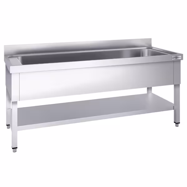 Fregadero para ollas de acero Inox. con estante inferior - 2,0 m - 1 fregadero L 180 x B 50 x T 38 cm