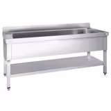 Fregadero para ollas de acero Inox. con estante inferior - 2,0 m - 1 fregadero L 180 x B 50 x T 38 cm