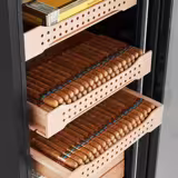 Armário humidor elétrico para charutos - 200L - até 1200 charutos - 6 gavetas - fecho com leitor de impressão digital - controlo por app (Wi‑Fi) - cedro espanhol - vidro duplo - iluminação LED