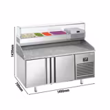 Table réfrigérée à pizza Premium PLUS - 1490 x 700 mm - avec 2 portes - incl. vitrine réfrigérée de présentation - 6x GN 1/4