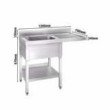 Pult za pranje za perilicu posuđa - 1200x700 mm - s 1 koritom lijevo