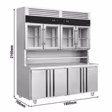 Tavolo refrigerato con scaffale refrigerato a parete - 1800x700mm - Statica - Doppi vetri - con 4 porte in vetro - con 4 porte - con 8 ripiani
