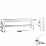 Table de travail en acier inoxydable PREMIUM - 1800x600mm - avec étagère basse