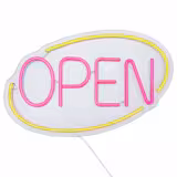 Insegna luminosa a LED - OPEN - con luminosità regolabile - Giallo - Magenta - 420x250mm