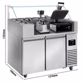 Commercial Refrigerated Prep Table PREMIUM - 1 Door + 2 Drawers - 1210 mm - for 9× GN 1/6 - Contact grill and Hamburger Press included