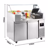 Banco preparazione refrigerato - 1210mm - 2 porte - per 9x GN 1/6 - incl. griglia a contatto e macchina per hamburger