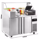 Zubereitungstisch - 1210mm - 2 Türen - für 9x GN 1/6 - inkl. Kontaktgrill & Hamburgermaschine