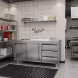 Tavolo armadiato in acciaio inox PREMIUM - 1600x700mm - con 3 cassetti a destra