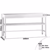 Mesa de trabalho em aço inoxidável PREMIUM - 2000x800mm - com prateleira inferior & com travessas de reforço