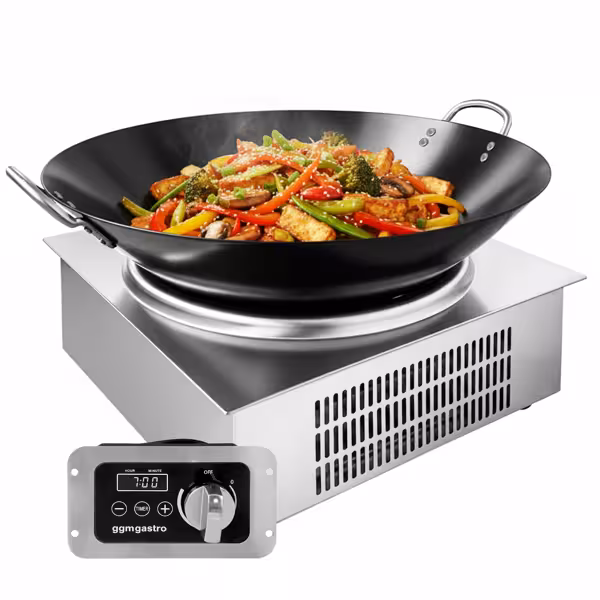 Μονή Επαγωγική εστία Wok - 3,5 kW - Ø 460 mm - με ψηφιακό έλεγχο - με τηγάνι Wok