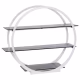 Bife stalak - nehrđajući čelik (inox) i PLEXI - Okrugli - Ø 450 mm, 450x220x450 mm - s 3 police od PLEXI