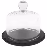 (6 unid) Tabuleiro de ardósia com cloche de vidro - Ardósia natural - Conjunto de 2 peças - 105x105mm - Altura: 95mm