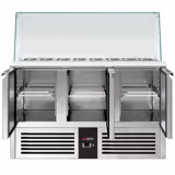 Commercial Saladette Counter PREMIUM - 1368mm - 368L - 3 doors - with glass canopy for 4 x GN 1/1