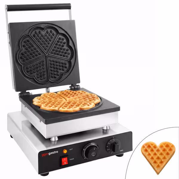 Waffle iron - Single - Manual - 1,75 kW - Shape: Heart flower - Teflon-coated baking plates