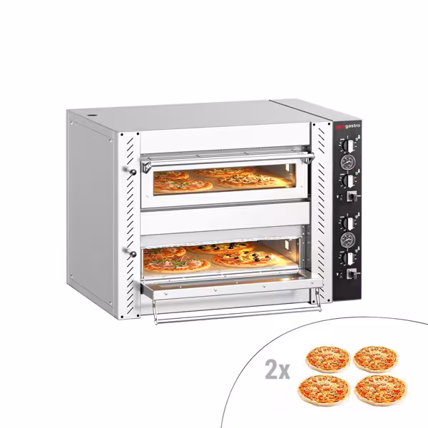 Electric Deck Pizza Oven - Twin Deck - Refractory Stone Deck - 4+4 - Ø 25cm (10") - 230V 3 Phase - Mechanical Controls - up to 450°C