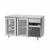 Koelwerkbank PREMIUM - 1400x700mm - 281 liter - kleur groen - met 2 glazen deur(en) - zonder opstand - incl. snijplaat groen