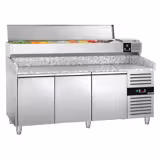 Table réfrigérée à pizza PREMIUM - 2000 x 800 mm - avec 3 portes - incl. vitrine réfrigérée - 9 x GN 1/3
