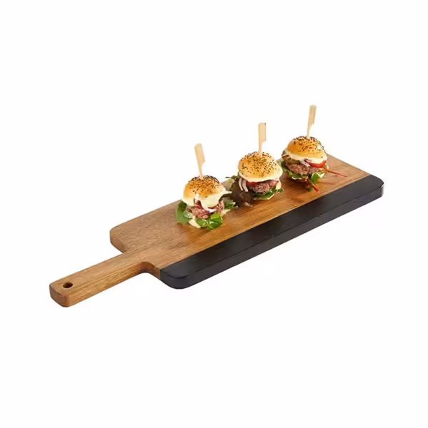 (6 stycken) Serveringsbräda - ROCKWOOD - inkl. skrivbar skifferremsa - 405x130 mm