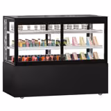 Hlađena vitrina za kolače MADRID - Samoposluživanje - 530 l - 1500 mm - dvostruko ostakljenje - s kliznim staklenim vratima - s 2 policama - uklj. noćna zavjesa - Crna mat