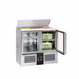 Saladette réfrigérée PREMIUM - 903mm - 240L - 2 portes vitrées - avec découpe pour 2x GN 1/1 & 3x GN 1/6 & Couvercle inox - plan de travail en granit noir