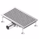 Stainless Steel Channel Drain - AISI 304 - 500x300mm - low-profile - side outlet - Ø70mm - removable grate/strainer