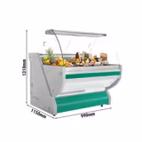 Vitrine refrigerada - 990x1150mm - 250L - vidro curvo; tampo em granito; Painel frontal iluminado; 1 a 10°C; verde