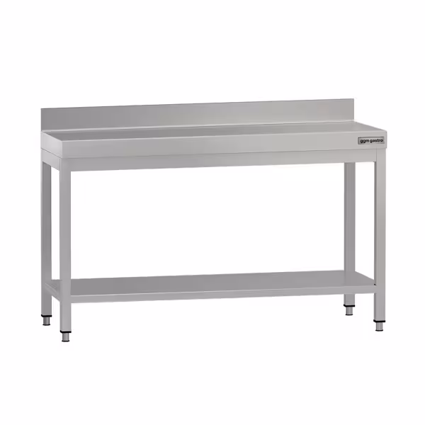 Masă lucru inox ECO - 1,4 m - cu polita şi rebord