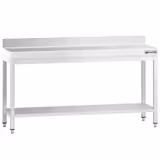 Mesa mural em aço inox AISI 304 PROFISSIONAL PREMIUM - 2000x700mm - com prateleira inferior & rebordo traseiro