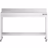 Edelstahl Arbeitstisch PREMIUM - 1500x600mm - mit Grundboden, Aufkantung & Rollen