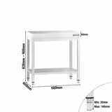 Mesa de trabajo de acero inox.  PREMIUM - 0,6 m - con estante inferior