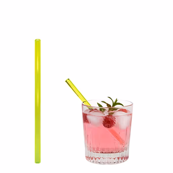 (50 pcs) Glass Drinking Straws - 150mm - ø 8mm - straight - Neon Yellow - incl. 1 Nylon cleaning brush