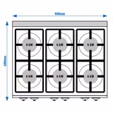 Gasfornuis tafelmodel - 900x600mm - 36,0 kW - 6 pits