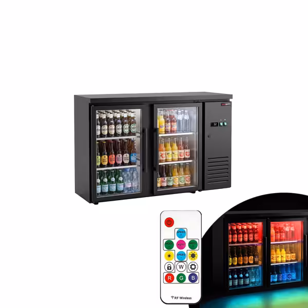 Bar- & Getränkekühltisch Premium - 1460mm - mit 2 Glastüren & RGB-LED Licht