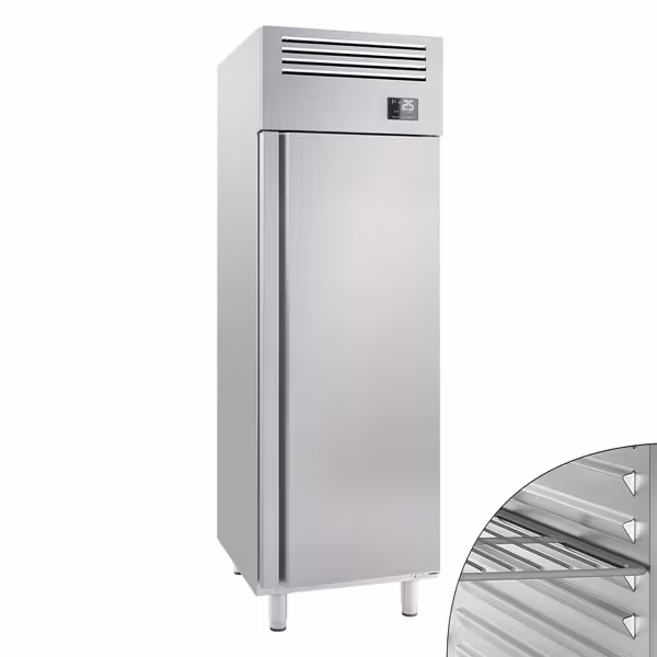 Koelkast RVS PREMIUM PLUS - GN 2/1 - 687mm - 560liter - tot +2°C tot +8°C - met 1 deur - geforceerde koeling, LED‑verlichting, legroosters & slot