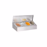 Soporte para cubetas GN de acero inoxidable -  4x GN 1/4 - con cubetas y tapas