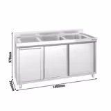 Стіл‑тумба з мийкою PREMIUM - з нержавіючої сталі AISI 304 - 1400x700 мм - з AIR-WOLF - відром для сміття - 2‑секційна справа