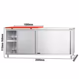 Stainless Steel Floor Cupboard PREMIUM - 2000x600mm - with Sliding Doors - incl. 1/2 Chopping Board Red