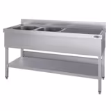 Plonge en inox ECO - 1400x700mm - avec étagère basse - 2 bacs à gauche