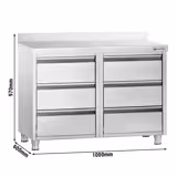 Armario de trabajo PREMIUM - acero inoxidable - con 6 cajones y peto trasero - 1000x600mm