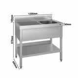 Evyeli Yıkama Tezgahı ECO - 1200x600mm - Alt Tablalı - Tek Evyeli Sağ