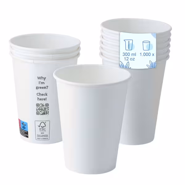 (1000 pezzi) Bicchiere di carta - 300 ml - 12 oz - Ø 90 mm - Bianco