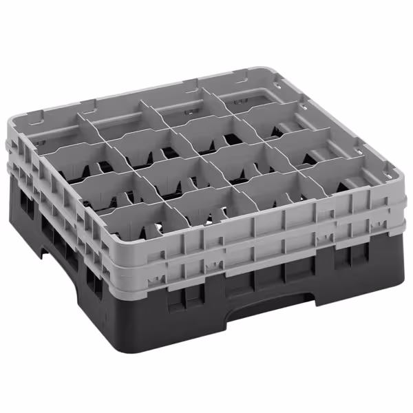 CAMBRO | CAMRACK® - Glazenwasmand 1/1 - 16 vakken - met 2 verlengstukken - 500x500mm - Zwart